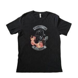 Canvas Black Short Sleeve Manhattan Illinois Graphic Print T-Shirt Adult Large